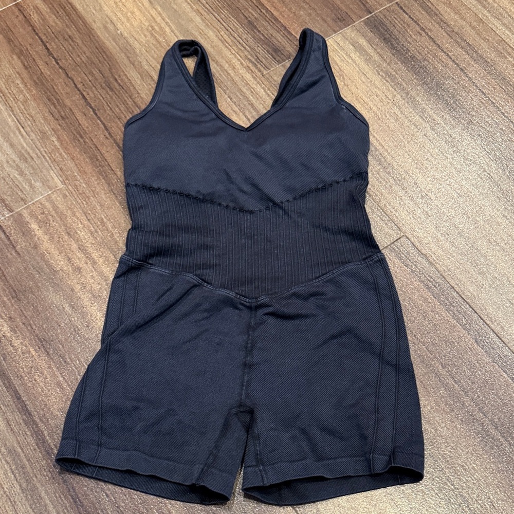 JoyLab Black Ribbed V-Neck One-Piece